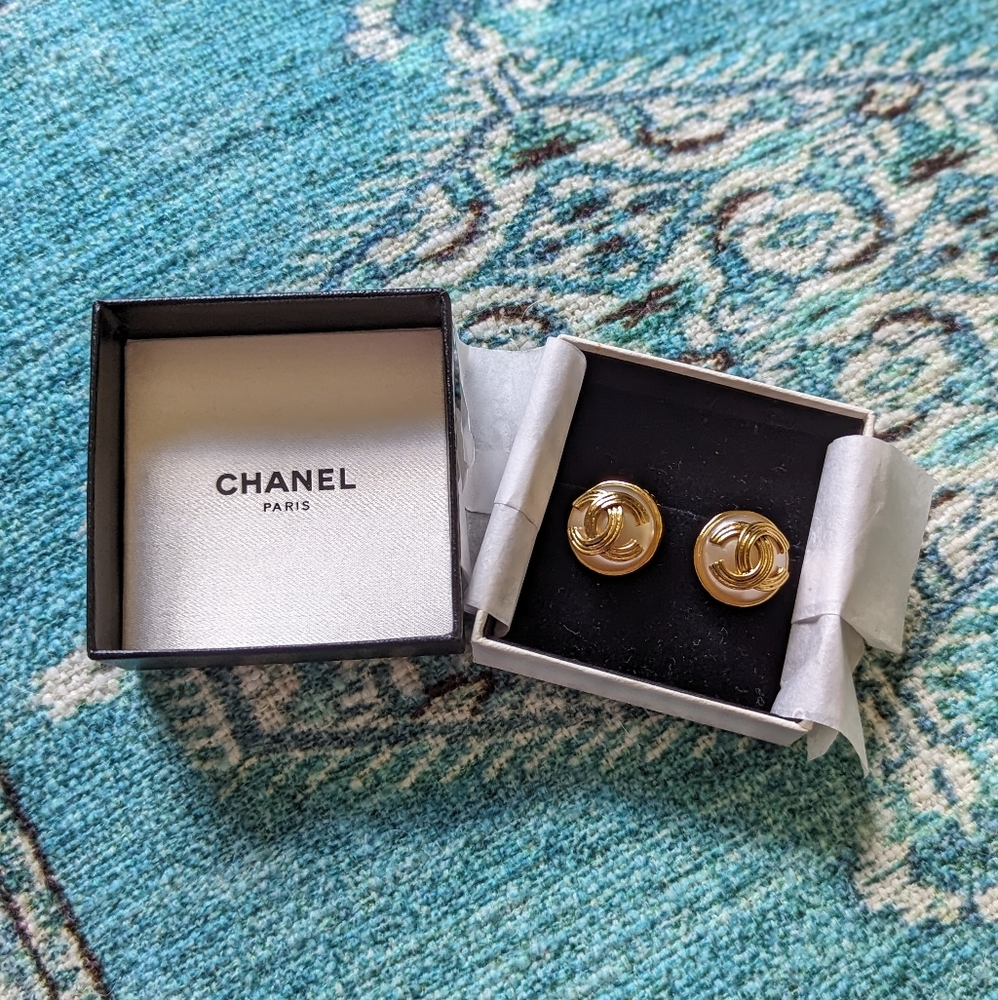 Vintage Chanel Clip-On Gold Logo Earrings